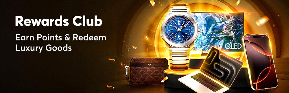 BK8 Rewards Club banner showing a watch, laptop, phone, television and handbag as redeemable items