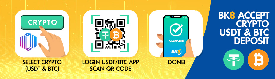 Crypto casino Malaysia deposit options on BK8 showing USDT and Bitcoin