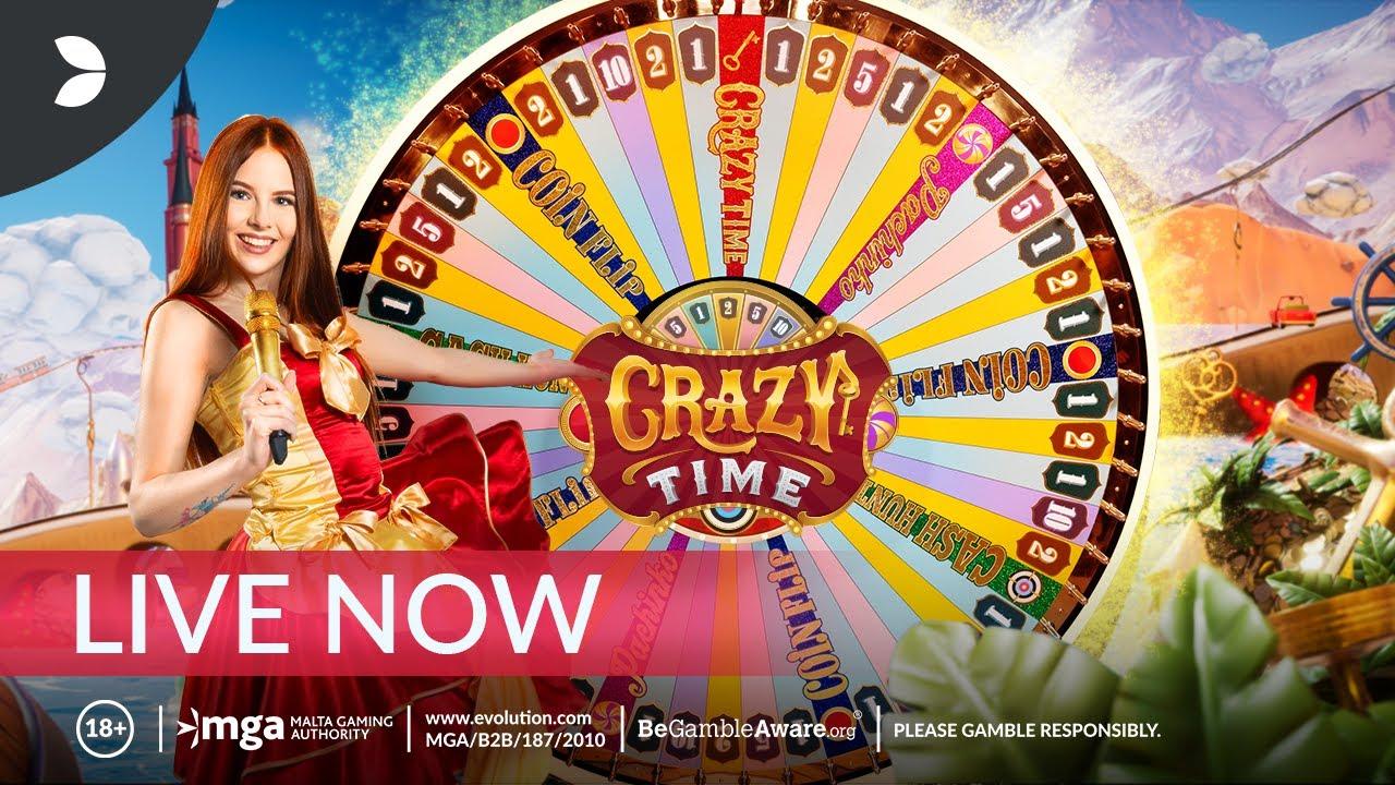 Crazy Time money wheel and presenter in Evolution's live studio