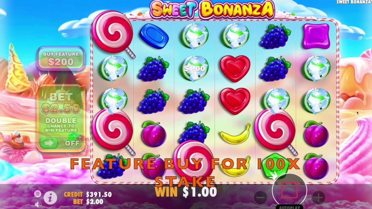 Sweet Bonanza slot by Pragmatic Play with candy and fruit symbols on the reels